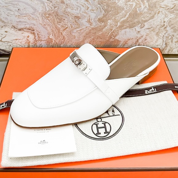 In Stores! New! Hermes Oz White Calfskin Leather Mule